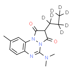 ChemSpider 2D Image | 5-(Dimethylamino)-9-methyl-2-(~2~H_7_)propyl-1H-pyrazolo[1,2-a][1,2,4]benzotriazine-1,3(2H)-dione | C16H13D7N4O2
