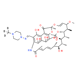 ChemSpider 2D Image | (7S,9E,11S,12R,13S,14R,15R,16R,17S,18S,19E,21E)-2,15,17,27,29-Pentahydroxy-11-methoxy-3,7,12,14,16,18,22-heptamethyl-26-[(E)-{[4-(~2~H_3_)methyl-1-piperazinyl]imino}methyl]-6,23-dioxo-8,30-dioxa-24-az
atetracyclo[23.3.1.1~4,7~.0~5,28~]triaconta-1(29),2,4,9,19,21,25,27-octaen-13-yl acetate | C43H55D3N4O12