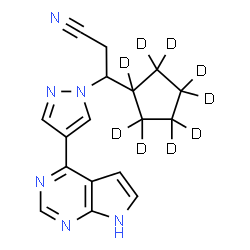 ChemSpider 2D Image | 3-(~2~H_9_)Cyclopentyl-3-[4-(7H-pyrrolo[2,3-d]pyrimidin-4-yl)-1H-pyrazol-1-yl]propanenitrile | C17H9D9N6