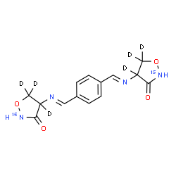 ChemSpider 2D Image | 4,4'-{1,4-Phenylenebis[(E)methylylidene(E)azanylylidene]}bis(4,5,5-~2~H_3_,~15~N)-1,2-oxazolidin-3-one | C14H8D6N215N2O4