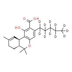 ChemSpider 2D Image | (6aR,10aR)-1-Hydroxy-6,6,9-trimethyl-3-(~2~H_11_)pentyl-6a,7,8,10a-tetrahydro-6H-benzo[c]chromene-2-carboxylic acid | C22H19D11O4