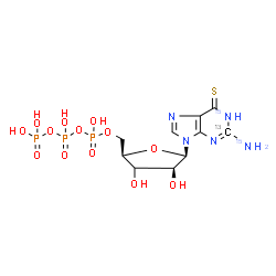 ChemSpider 2D Image | 2-(~15~N)Amino-9-[(3xi)-5-O-(hydroxy{[hydroxy(phosphonooxy)phosphoryl]oxy}phosphoryl)-beta-D-threo-pentofuranosyl](2-~13~C,1-~15~N)-1,9-dihydro-6H-purine-6-thione | C913CH16N315N2O13P3S