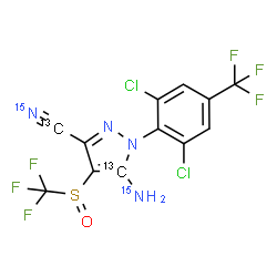 ChemSpider 2D Image | 5-(~15~N)Amino-1-[2,6-dichloro-4-(trifluoromethyl)phenyl]-4-[(trifluoromethyl)sulfinyl](5-~13~C)-1H-pyrazole-3-(~13~C,~15~N)carbonitrile | C1013C2H4Cl2F6N215N2OS