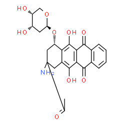 ChemSpider 2D Image | (1S)-3-Acetyl-3-amino-5,12-dihydroxy-6,11-dioxo-1,2,3,4,6,11-hexahydro-1-tetracenyl 2-deoxy-beta-D-erythro-pentopyranoside | C25H25NO9