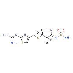 ChemSpider 2D Image | (1Z)-3-[({2-[(Diaminomethylene)amino]-1,3-thiazol-4-yl}methyl)sulfanyl]-N'-sulfamoyl(~2~H_4_)propanimidamide | C8H11D4N7O2S3