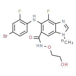 ChemSpider 2D Image | 5-[(4-Bromo-2-fluorophenyl)amino]-4-fluoro-N-(2-hydroxyethoxy)-1-(~13~C)methyl-1H-benzimidazole-6-carboxamide | C1613CH15BrF2N4O3
