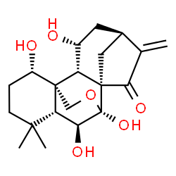 ChemSpider 2D Image | (1alpha,5beta,6beta,7beta,8alpha,9beta,10alpha,13alpha)-1,6,7,11-Tetrahydroxy-7,20-epoxykaur-16-en-15-one | C20H28O6