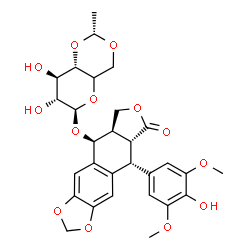 ChemSpider 2D Image | (5S,5aR,8aR,9R)-9-(4-Hydroxy-3,5-dimethoxyphenyl)-8-oxo-5,5a,6,8,8a,9-hexahydrofuro[3',4':6,7]naphtho[2,3-d][1,3]dioxol-5-yl (5xi)-4,6-O-[(1R)-ethylidene]-beta-D-xylo-hexopyranoside | C29H32O13