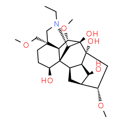 ChemSpider 2D Image | (1alpha,6beta,14alpha,16beta)-20-Ethyl-6,16-dimethoxy-4-(methoxymethyl)aconitane-1,7,8,14-tetrol | C24H39NO7
