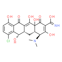ChemSpider 2D Image | (4S,4aS,5aS,6S)-7-Chloro-4-(dimethylamino)-3,6,10,12,12a-pentahydroxy-1,11-dioxo-1,4,4a,5,5a,6,11,12a-octahydro-2-tetracenecarboximidic acid | C21H21ClN2O8