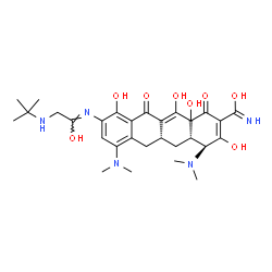 ChemSpider 2D Image | (4S,4aS,5aR)-4,7-Bis(dimethylamino)-3,10,12,12a-tetrahydroxy-9-[(Z)-{1-hydroxy-2-[(2-methyl-2-propanyl)amino]ethylidene}amino]-1,11-dioxo-1,4,4a,5,5a,6,11,12a-octahydro-2-tetracenecarboximidic acid | C29H39N5O8