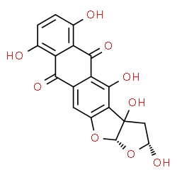 ChemSpider 2D Image | (2R,12aS)-2,3a,4,6,9-Pentahydroxy-2,3,3a,12a-tetrahydroanthra[2,3-b]furo[3,2-d]furan-5,10-dione | C18H12O9