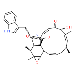 ChemSpider 2D Image | (1Z,4S,5Z,7R,9Z,11aS,14S,14aR,15S,16aS)-7,12-Dihydroxy-14-(1H-indol-3-ylmethyl)-4,6,15,15a-tetramethyl-4,7,14,14a,15,15a,16a,16b-octahydro-3H-cyclotrideca[d]oxireno[f]isoindole-8,11-dione | C32H36N2O5