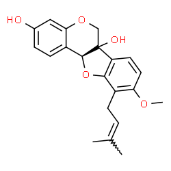 ChemSpider 2D Image | (11aS)-9-Methoxy-10-(3-methyl-2-buten-1-yl)-6H-[1]benzofuro[3,2-c]chromene-3,6a(11aH)-diol | C21H22O5
