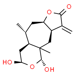 ChemSpider 2D Image | (3aR,5R,7R,8aS,9R,10aR)-5,7-Dihydroxy-4a,9-dimethyl-3-methylenedecahydrofuro[2',3':5,6]cyclohepta[1,2-c]pyran-2(3H)-one | C15H22O5