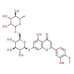 ChemSpider 2D Image | 5-Hydroxy-2-(3-hydroxy-4-methoxyphenyl)-4-oxo-4H-chromen-7-yl 6-O-(6-deoxy-L-mannopyranosyl)-beta-D-glucopyranoside | C28H32O15