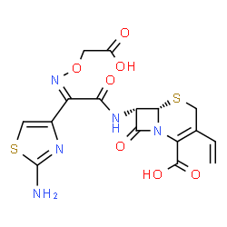 ChemSpider 2D Image | (6S,7S)-7-({(2Z)-2-(2-Amino-1,3-thiazol-4-yl)-2-[(carboxymethoxy)imino]acetyl}amino)-8-oxo-3-vinyl-5-thia-1-azabicyclo[4.2.0]oct-2-ene-2-carboxylic acid | C16H15N5O7S2