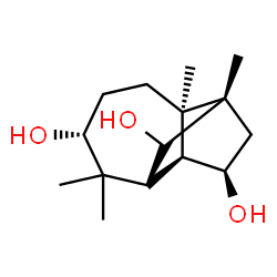 ChemSpider 2D Image | (1S,2R,5R,8S,9S,11R)-2,6,6,9-Tetramethyltricyclo[5.4.0.0~2,9~]undecane-5,8,11-triol | C15H26O3