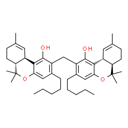 ChemSpider 2D Image | (6aR,10aR,6a'R,10a'R)-2,2'-Methylenebis(6,6,9-trimethyl-3-pentyl-6a,7,8,10a-tetrahydro-6H-benzo[c]chromen-1-ol) | C43H60O4