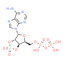 ChemSpider 2D Image | [9-{5-O-[Hydroxy(phosphonooxy)phosphoryl]-alpha-L-xylofuranosyl-kappa~2~O~2~,O~3~}-9H-purin-6-aminato(2-)](dioxo)vanadium | C10H13N5O12P2V