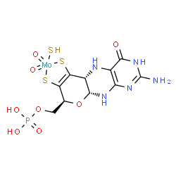 ChemSpider 2D Image | {[2-Amino-4-oxo-6,7-di(sulfanyl-kappaS)-3,5,5a,8,9a,10-hexahydro-4H-pyrano[3,2-g]pteridin-8-yl]methyl dihydrogenato(2-) phosphate}(dioxo)sulfanylmolybdenum | C10H13MoN5O8PS3
