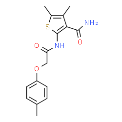 ChemSpider 2D Image | 4,5-dimethyl-2-[2-(4-methylphenoxy)acetamido]thiophene-3-carboxamide | C16H18N2O3S