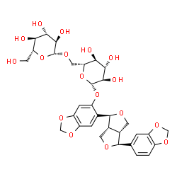 ChemSpider 2D Image | 6-[(1S,3aR,4S,6aR)-4-(1,3-Benzodioxol-5-yl)tetrahydro-1H,3H-furo[3,4-c]furan-1-yl]-1,3-benzodioxol-5-yl 6-O-beta-D-glucopyranosyl-beta-D-glucopyranoside | C32H38O17