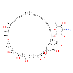 ChemSpider 2D Image | (1S,3R,4R,7R,9R,11R,15S,16R,17R,18S,33R,35S,36R,37S)-33-[(3-Amino-3,6-dideoxy-beta-D-mannopyranosyl)oxy]-1,3,4,7,9,11,17,37-octahydroxy-15,16,18-trimethyl-13-oxo-14,39-dioxabicyclo[33.3.1]nonatriacont
a-19,21,25,27,29,31-hexaene-36-carboxylic acid | C47H75NO17