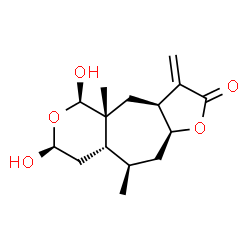 ChemSpider 2D Image | (3aS,4aR,5R,7S,8aS,9R,10aS)-5,7-Dihydroxy-4a,9-dimethyl-3-methylenedecahydrofuro[2',3':5,6]cyclohepta[1,2-c]pyran-2(3H)-one | C15H22O5