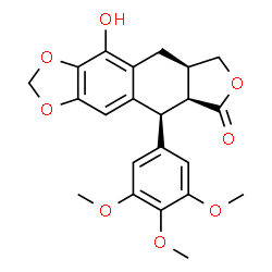 ChemSpider 2D Image | (5S,5aS,8aR)-10-Hydroxy-5-(3,4,5-trimethoxyphenyl)-5,8,8a,9-tetrahydrofuro[3',4':6,7]naphtho[2,3-d][1,3]dioxol-6(5aH)-one | C22H22O8