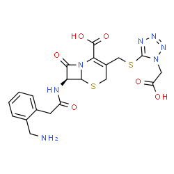 ChemSpider 2D Image | (7S)-7-({[2-(Aminomethyl)phenyl]acetyl}amino)-3-({[1-(carboxymethyl)-1H-tetrazol-5-yl]sulfanyl}methyl)-8-oxo-5-thia-1-azabicyclo[4.2.0]oct-2-ene-2-carboxylic acid | C20H21N7O6S2