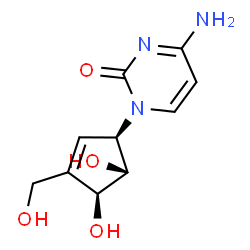 ChemSpider 2D Image | 4-Amino-1-[(1R,4S,5R)-4,5-dihydroxy-3-(hydroxymethyl)-2-cyclopenten-1-yl]-2(1H)-pyrimidinone | C10H13N3O4