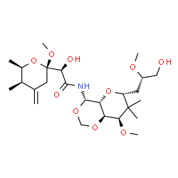 ChemSpider 2D Image | (2R)-2-Hydroxy-N-{(4S,4aR,6R,8R,8aR)-6-[(2S)-3-hydroxy-2-methoxypropyl]-8-methoxy-7,7-dimethylhexahydropyrano[3,2-d][1,3]dioxin-4-yl}-2-[(2S,5R,6R)-2-methoxy-5,6-dimethyl-4-methylenetetrahydro-2H-pyra
n-2-yl]acetamide (non-preferred name) | C25H43NO10