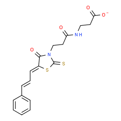 ChemSpider 2D Image | 3-[(3-{(5Z)-4-Oxo-5-[(2E)-3-phenyl-2-propen-1-ylidene]-2-thioxo-1,3-thiazolidin-3-yl}propanoyl)amino]propanoate | C18H17N2O4S2