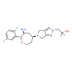 ChemSpider 2D Image | 1-{5-[(4R,6S,7R)-6-Amino-7-(2,5-difluorophenyl)-4-oxepanyl]-5,6-dihydropyrrolo[3,4-c]pyrazol-2(4H)-yl}-2-methyl-2-propanol | C21H28F2N4O2