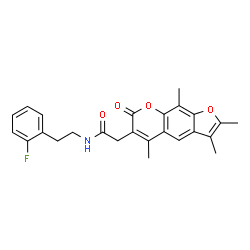 ChemSpider 2D Image | N-[2-(2-Fluorophenyl)ethyl]-2-(2,3,5,9-tetramethyl-7-oxo-7H-furo[3,2-g]chromen-6-yl)acetamide | C25H24FNO4