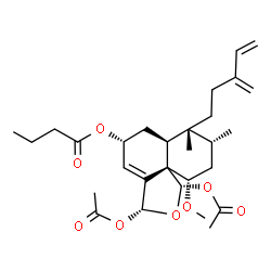 ChemSpider 2D Image | (1S,3R,5R,6aS,7R,8R,10S,10aS)-1,3-Diacetoxy-10-methoxy-7,8-dimethyl-7-(3-methylene-4-penten-1-yl)-3,5,6,6a,7,8,9,10-octahydronaphtho[1,8a-c]furan-5-yl butyrate | C29H42O8