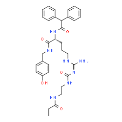 ChemSpider 2D Image | N~2~-(Diphenylacetyl)-N-(4-hydroxybenzyl)-N~5~-(N'-{[2-(propionylamino)ethyl]carbamoyl}carbamimidoyl)-D-ornithinamide | C33H41N7O5