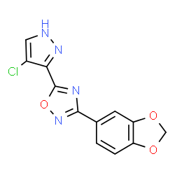 ChemSpider 2D Image | 3-(1,3-Benzodioxol-5-yl)-5-(4-chloro-1H-pyrazol-3-yl)-1,2,4-oxadiazole | C12H7ClN4O3