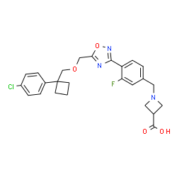 ChemSpider 2D Image | 1-{4-[5-({[1-(4-Chlorophenyl)cyclobutyl]methoxy}methyl)-1,2,4-oxadiazol-3-yl]-3-fluorobenzyl}-3-azetidinecarboxylic acid | C25H25ClFN3O4