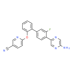 ChemSpider 2D Image | 6-{[4'-(5-Amino-2-pyrazinyl)-3'-fluoro-2-biphenylyl]oxy}nicotinonitrile | C22H14FN5O