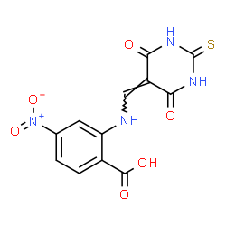 ChemSpider 2D Image | 2-{[(4,6-Dioxo-2-thioxotetrahydro-5(2H)-pyrimidinylidene)methyl]amino}-4-nitrobenzoic acid | C12H8N4O6S