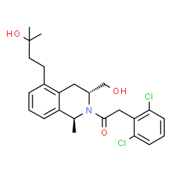 ChemSpider 2D Image | 2-(2,6-Dichlorophenyl)-1-[(1S,3R)-3-(hydroxymethyl)-5-(3-hydroxy-3-methylbutyl)-1-methyl-3,4-dihydro-2(1H)-isoquinolinyl]ethanone | C24H29Cl2NO3