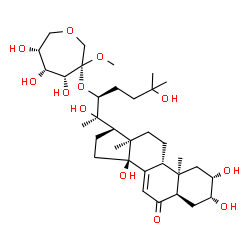 ChemSpider 2D Image | (2S,3R,5R,9R,10R,13R,14S,17S)-17-[(2R,3S)-2,6-Dihydroxy-6-methyl-3-{[(3S,4R,5R,6R)-4,5,6-trihydroxy-3-methoxy-3-oxepanyl]oxy}-2-heptanyl]-2,3,14-trihydroxy-10,13-dimethyl-1,2,3,4,5,9,10,11,12,13,14,15
,16,17-tetradecahydro-6H-cyclopenta[a]phenanthren-6-one (non-preferred name) | C34H56O12