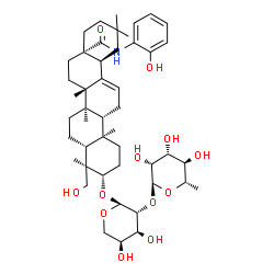 ChemSpider 2D Image | (3beta)-3-{[2-O-(6-Deoxy-alpha-L-mannopyranosyl)-alpha-L-arabinopyranosyl]oxy}-23-hydroxy-N-(2-hydroxyphenyl)olean-12-en-28-amide | C47H71NO12