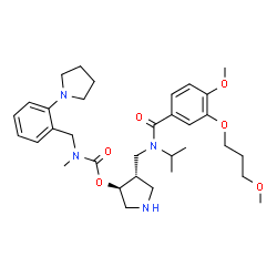 ChemSpider 2D Image | (3S,4S)-4-({Isopropyl[4-methoxy-3-(3-methoxypropoxy)benzoyl]amino}methyl)-3-pyrrolidinyl methyl[2-(1-pyrrolidinyl)benzyl]carbamate | C33H48N4O6