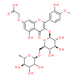 ChemSpider 2D Image | {[3-{[6-O-(6-Deoxy-alpha-L-mannopyranosyl)-beta-D-glucopyranosyl]oxy}-5-hydroxy-2-(3-hydroxy-4-methoxyphenyl)-4-oxo-4H-chromen-7-yl]oxy}acetic acid | C30H34O18