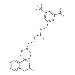 ChemSpider 2D Image | N-[3,5-Bis(trifluoromethyl)benzyl]-4-(3-methyl-3,4-dihydro-1'H-spiro[isochromene-1,4'-piperidin]-1'-yl)butanamide | C27H30F6N2O2
