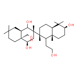 ChemSpider 2D Image | (2S,2'R,4R,4aS,4a'R,6'S,8aR,8a'R)-1'-(2-Hydroxyethyl)-4a-(hydroxymethyl)-2,2',5',5',7,7,8a'-heptamethylicosahydro-2,2'-binaphthalene-1,4,6'-triol | C30H54O5