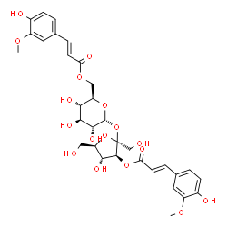 ChemSpider 2D Image | 3-O-[(2E)-3-(4-Hydroxy-3-methoxyphenyl)-2-propenoyl]-beta-D-fructofuranosyl 6-O-[(2E)-3-(4-hydroxy-3-methoxyphenyl)-2-propenoyl]-alpha-D-glucopyranoside | C32H38O17